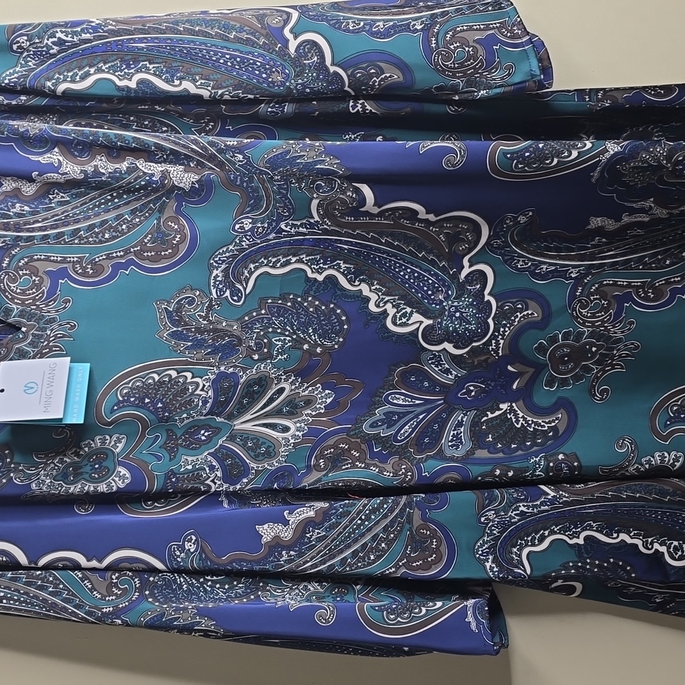 Ming Wang Paisley Print Crepe de Chine Dress XL - Picture 8 of 14